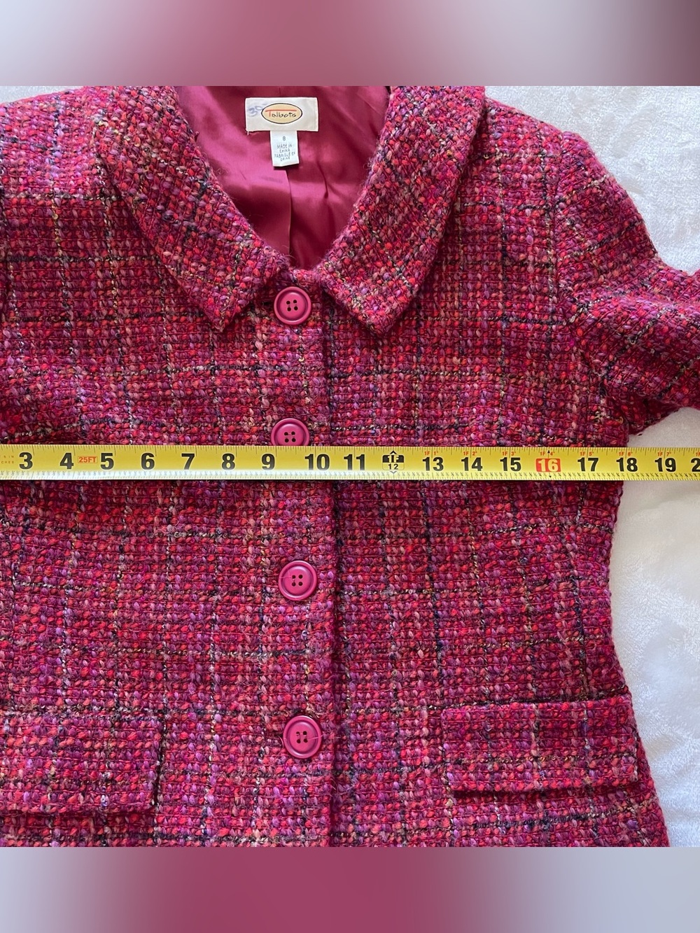 Talbots Raspberry Tweed Button-Front Women's Jacket - Picture 6 of 7